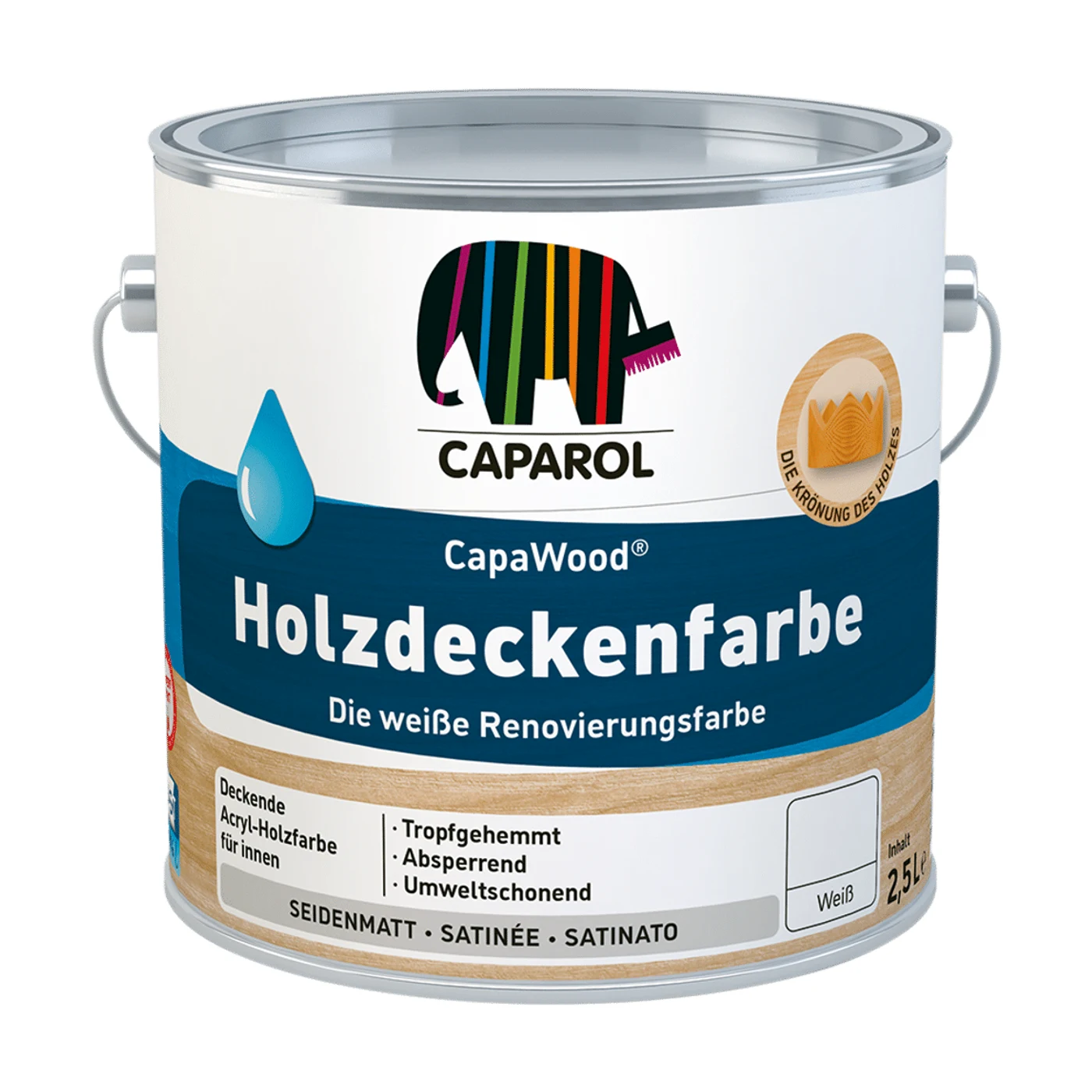 Caparol CapaWood Holzdeckenfarbe weiß – Packshot Hersteller